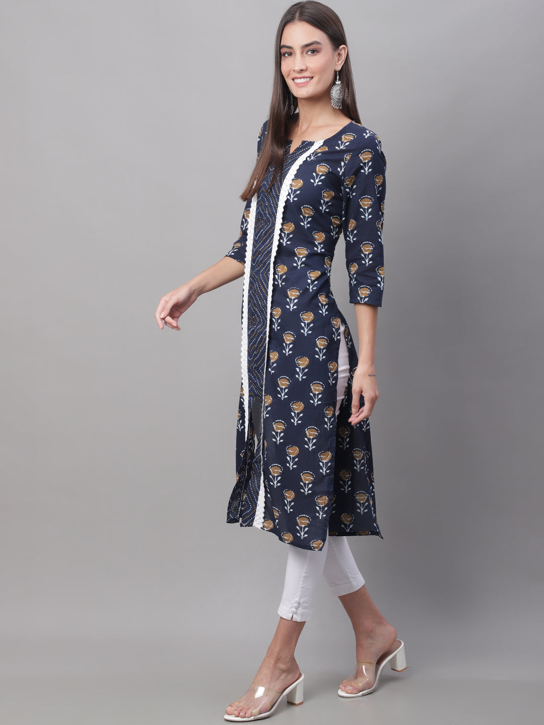 Women Blue Printed Straight Fit Kurti
