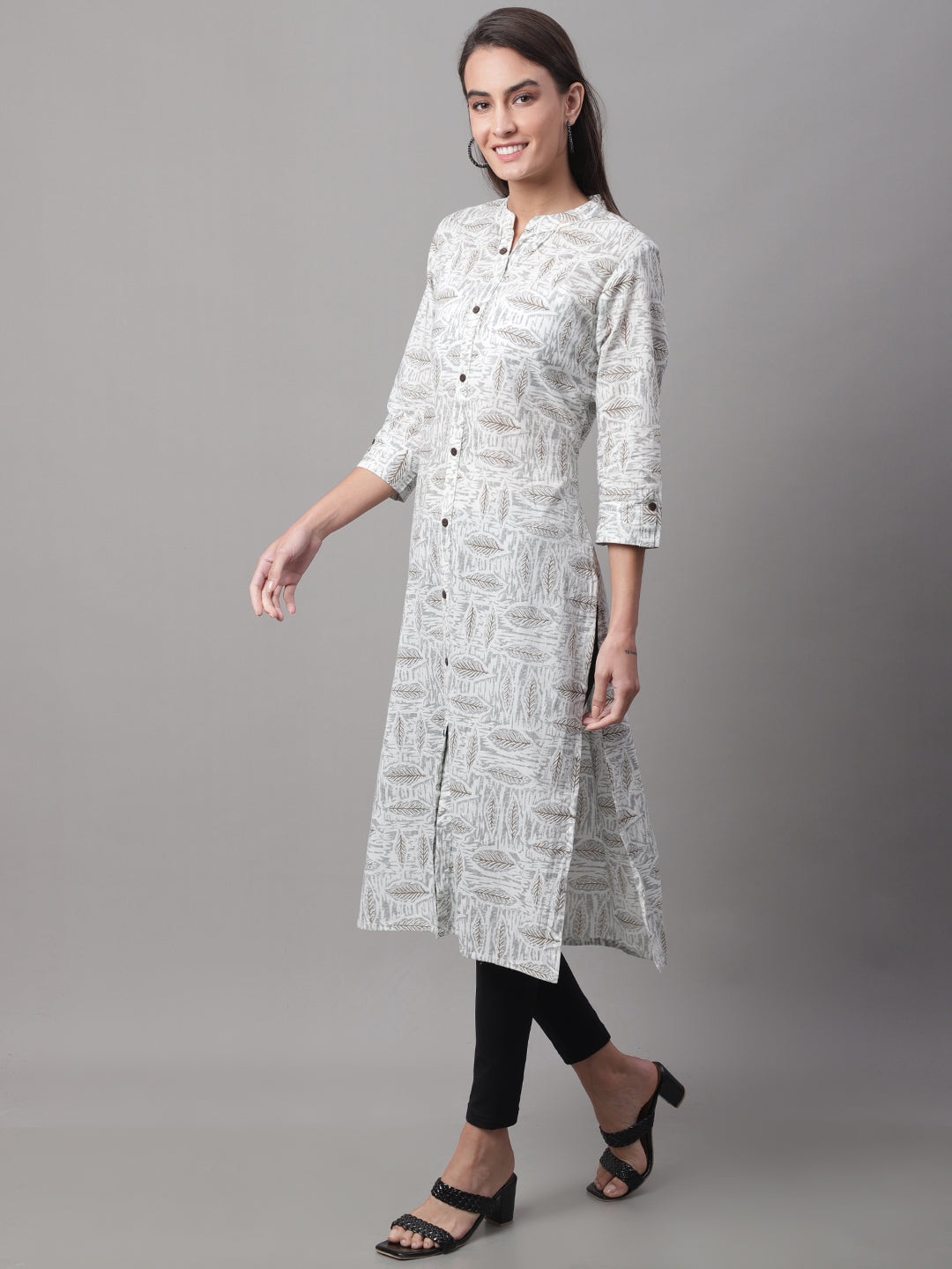 Women White Printed Straight Fit Kurti
