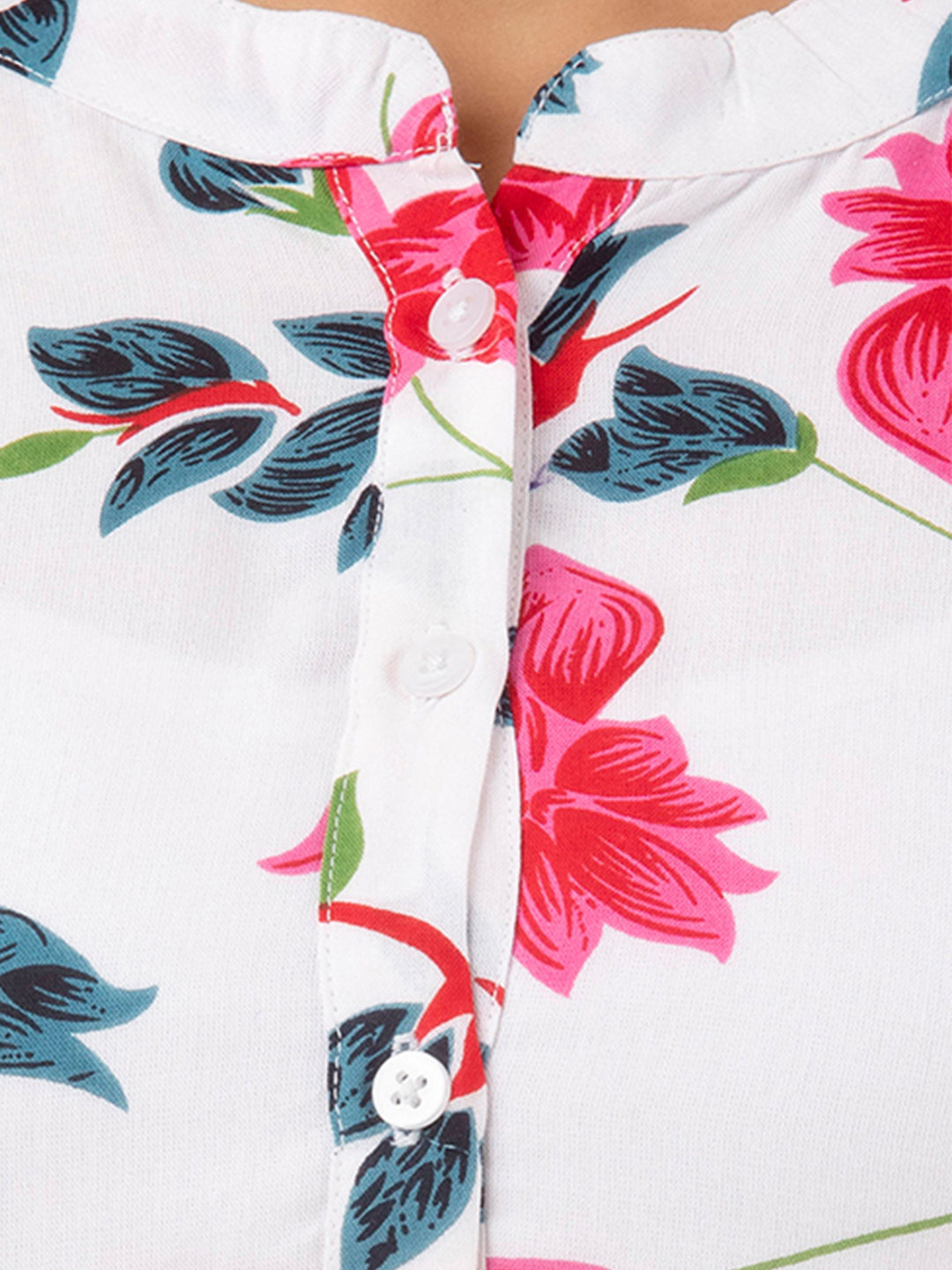 Women Printed White Straight Fit Short Tunic