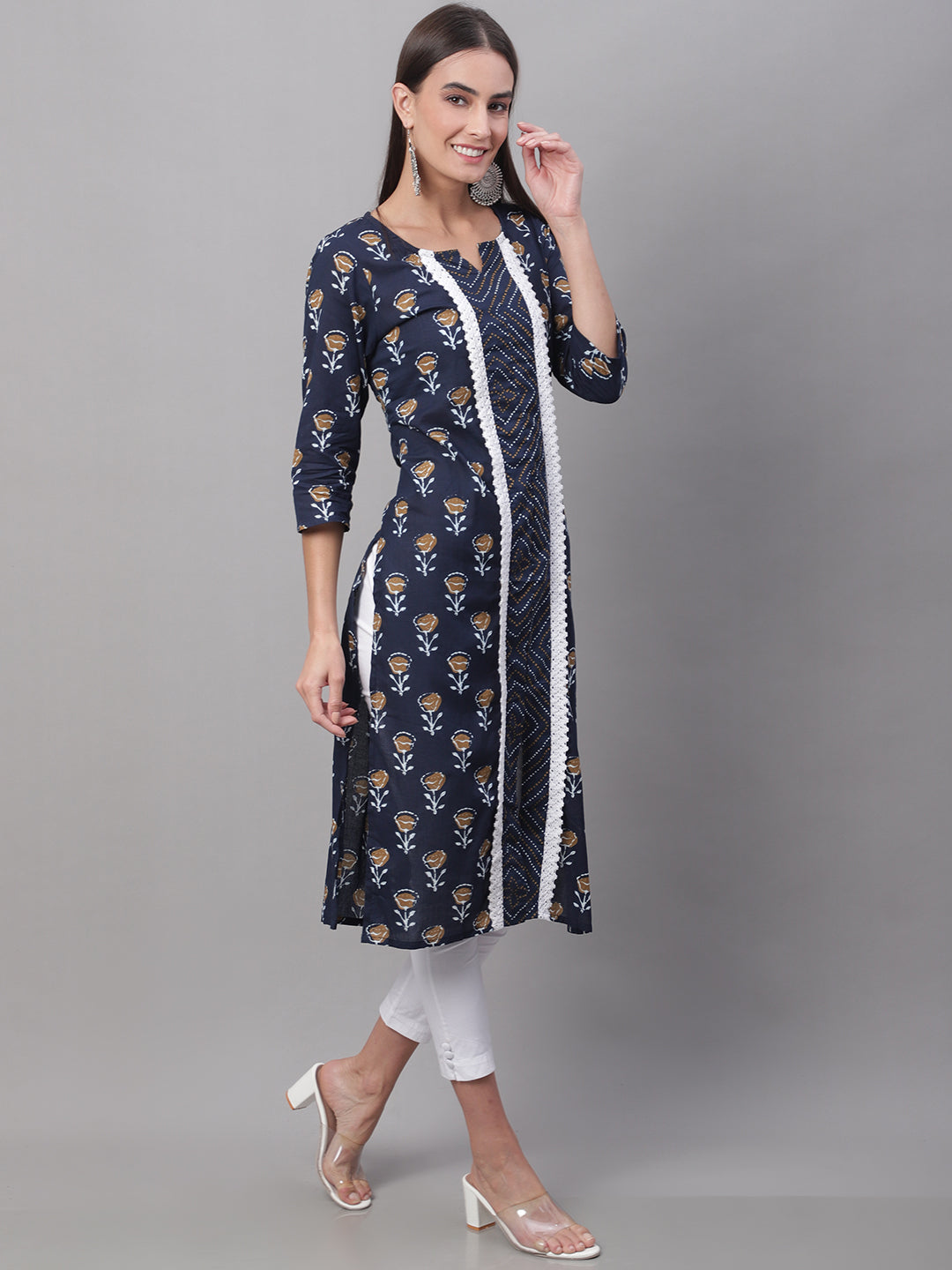 Women Blue Printed Straight Fit Kurti
