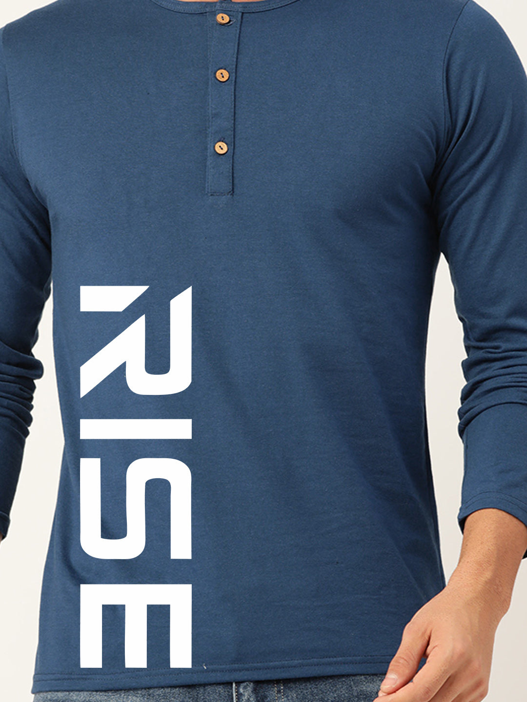 Rise Teal Blue Henley Full Sleeves T-Shirt