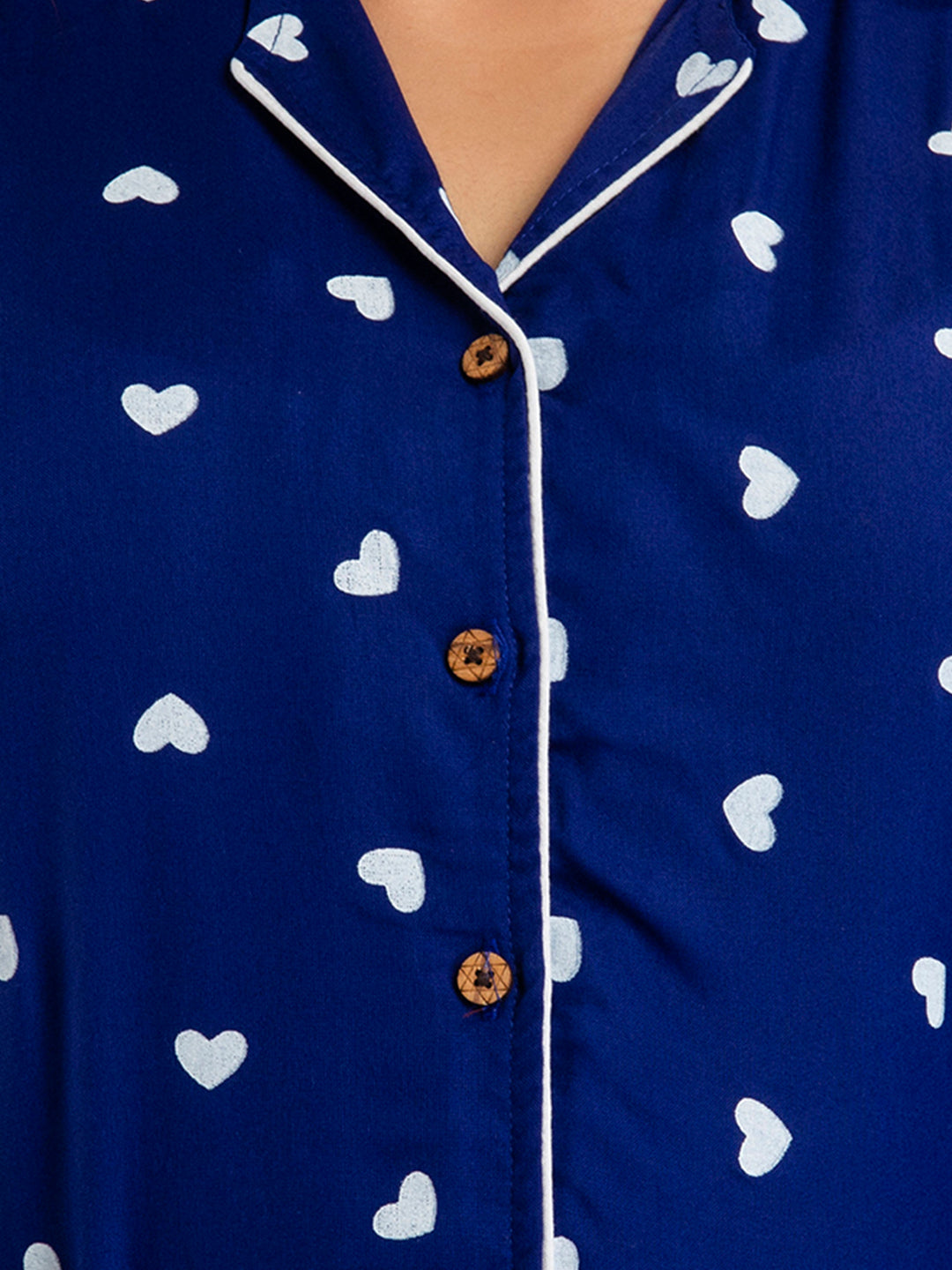 WOMEN WHITE HEARTS PRINT BLUE NIGHTSUIT