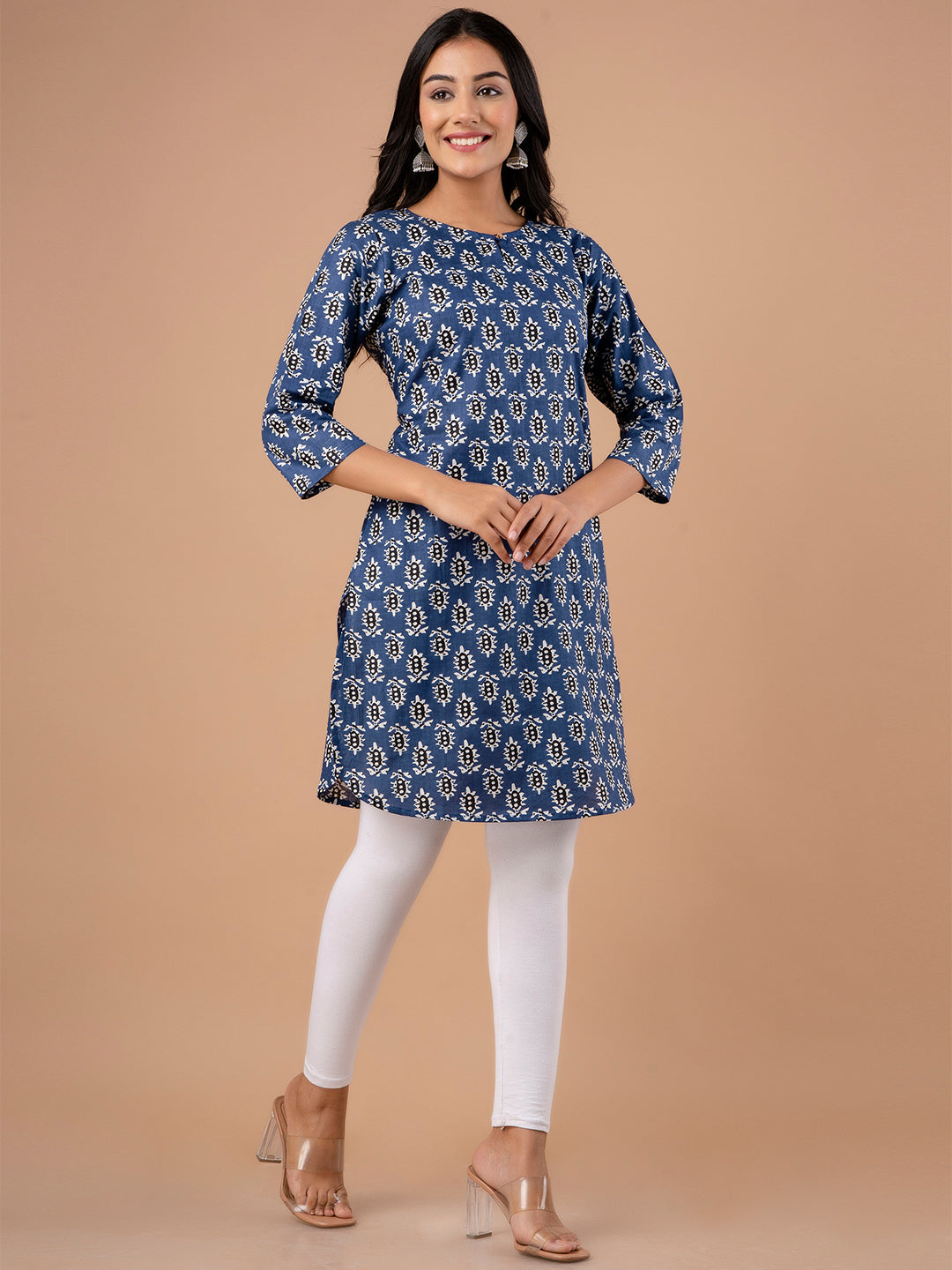 Women Printed Navy Blue Kurti