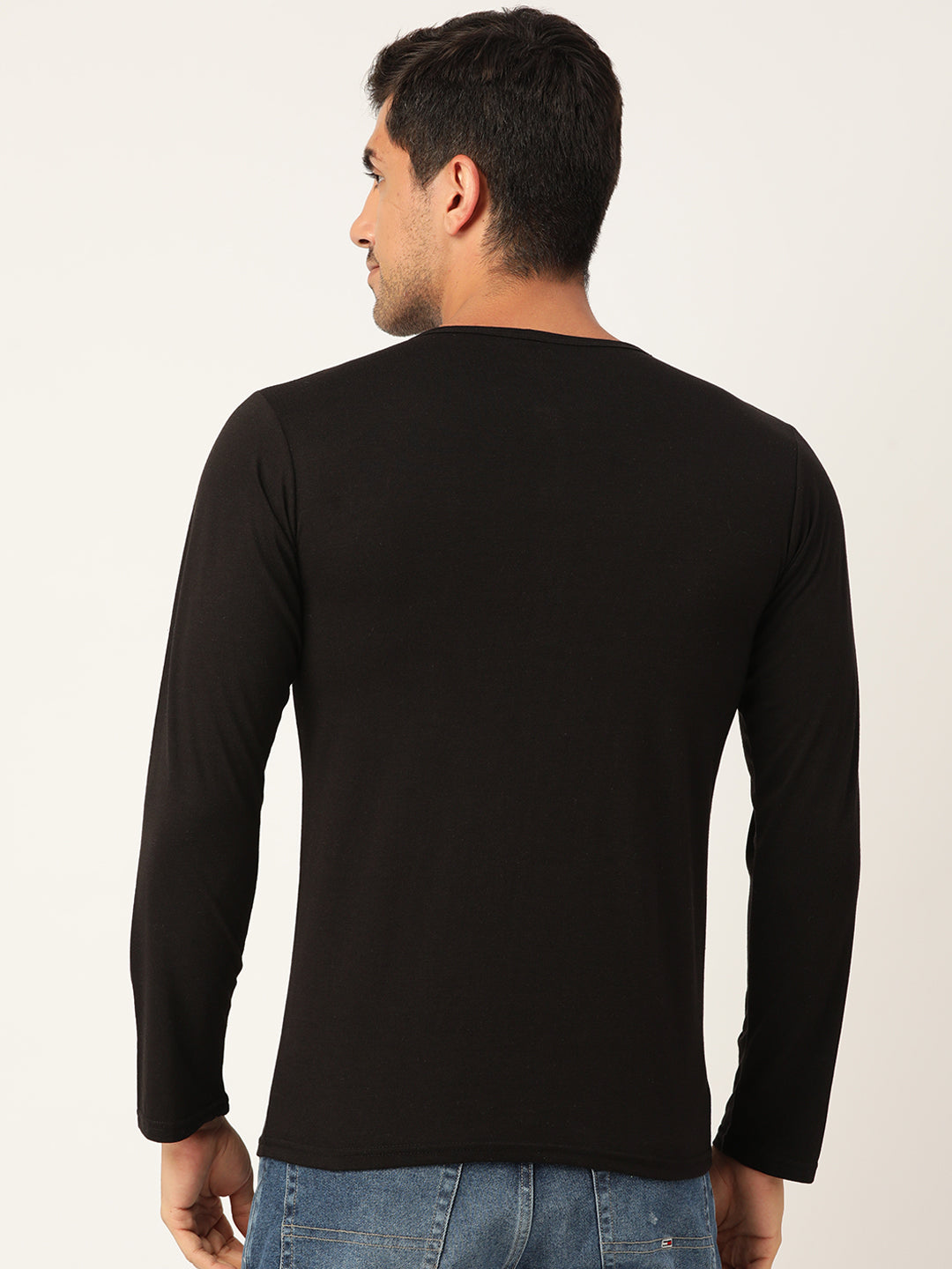 Inspire Black Henley Full Sleeves T-Shirt