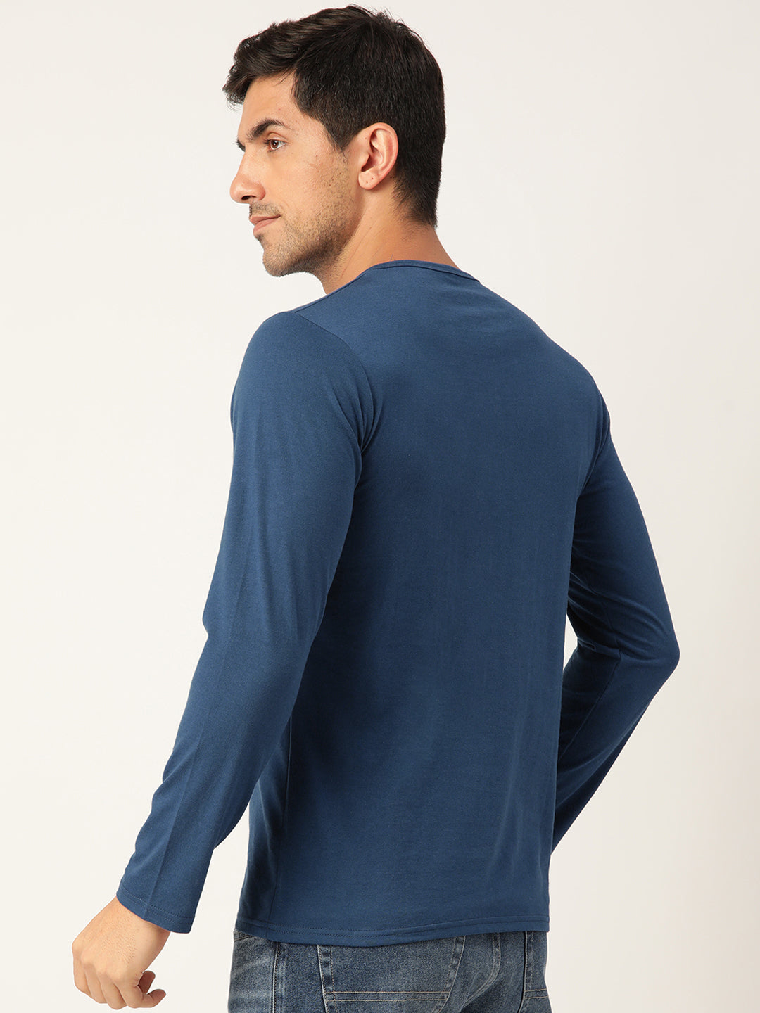 Rise Teal Blue Henley Full Sleeves T-Shirt