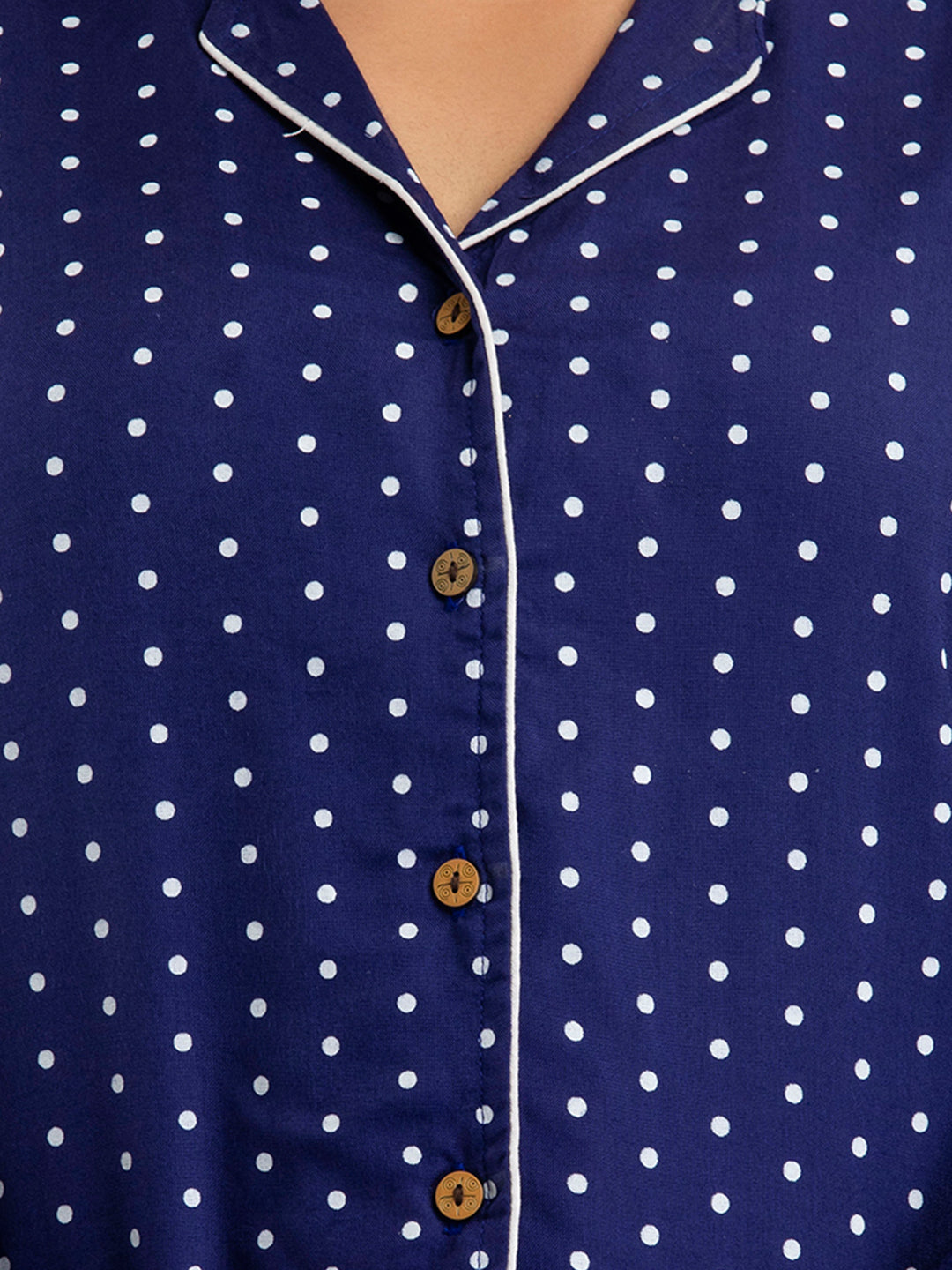 WOMEN SMALL POLKA DOT PRINT BLUE NIGHTSUIT