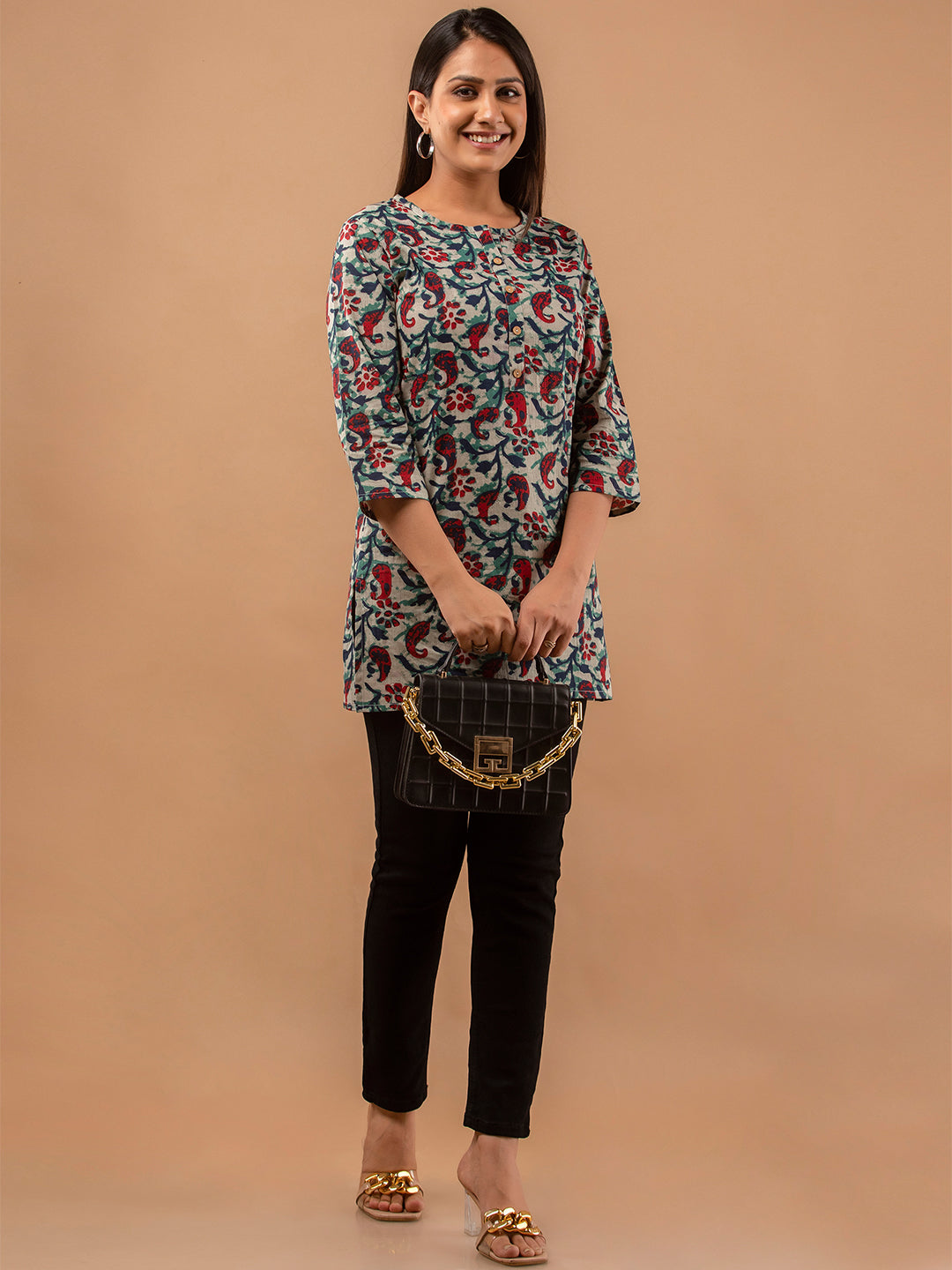 Women Multi Cotton Printed Short Kurti