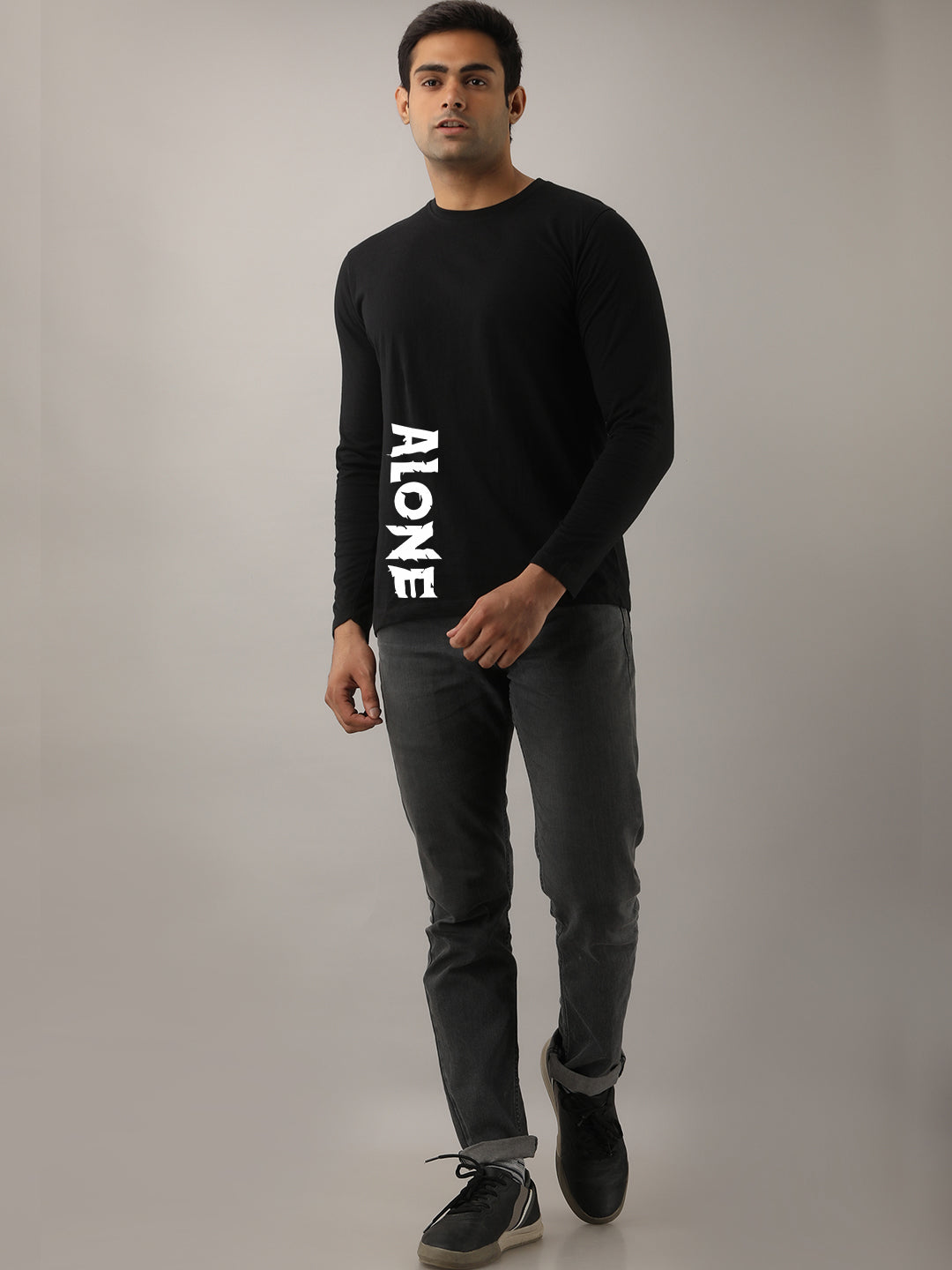 Alone Brown Full Sleeves T-Shirt