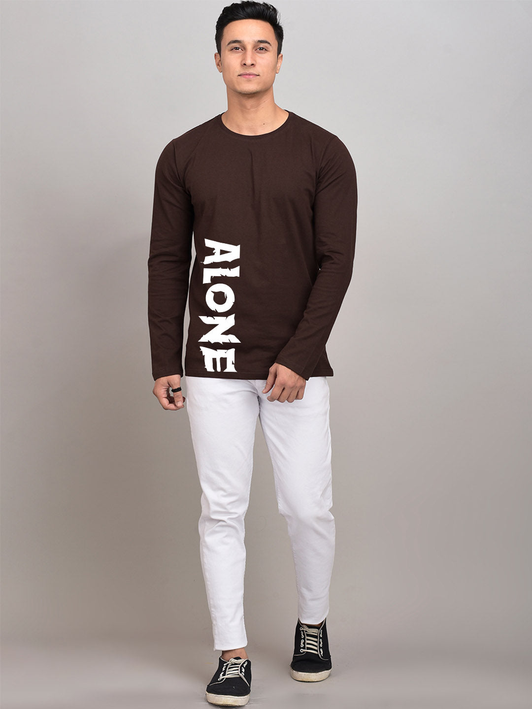 Alone Brown Full Sleeves T-Shirt