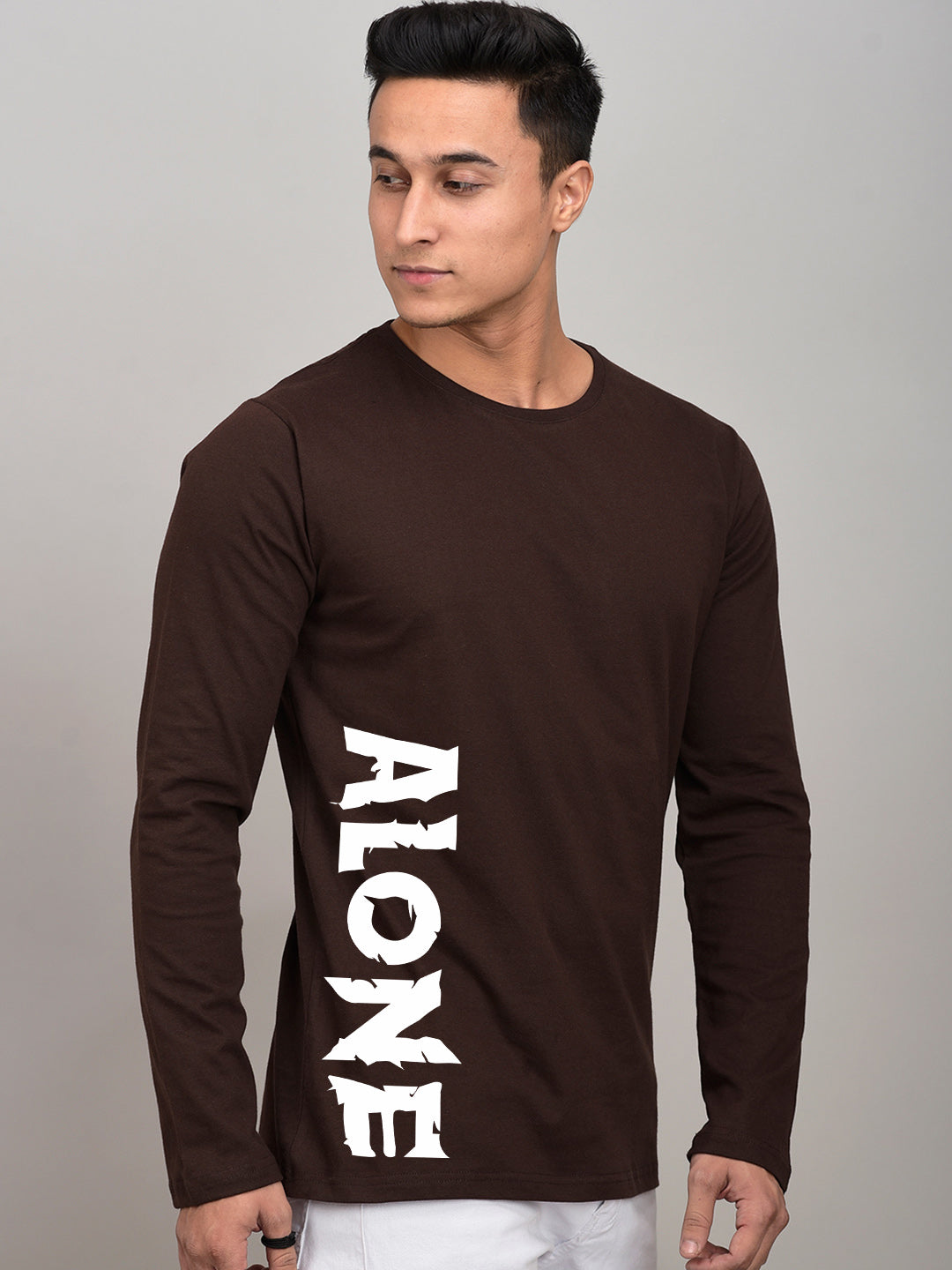 Alone Brown Full Sleeves T-Shirt