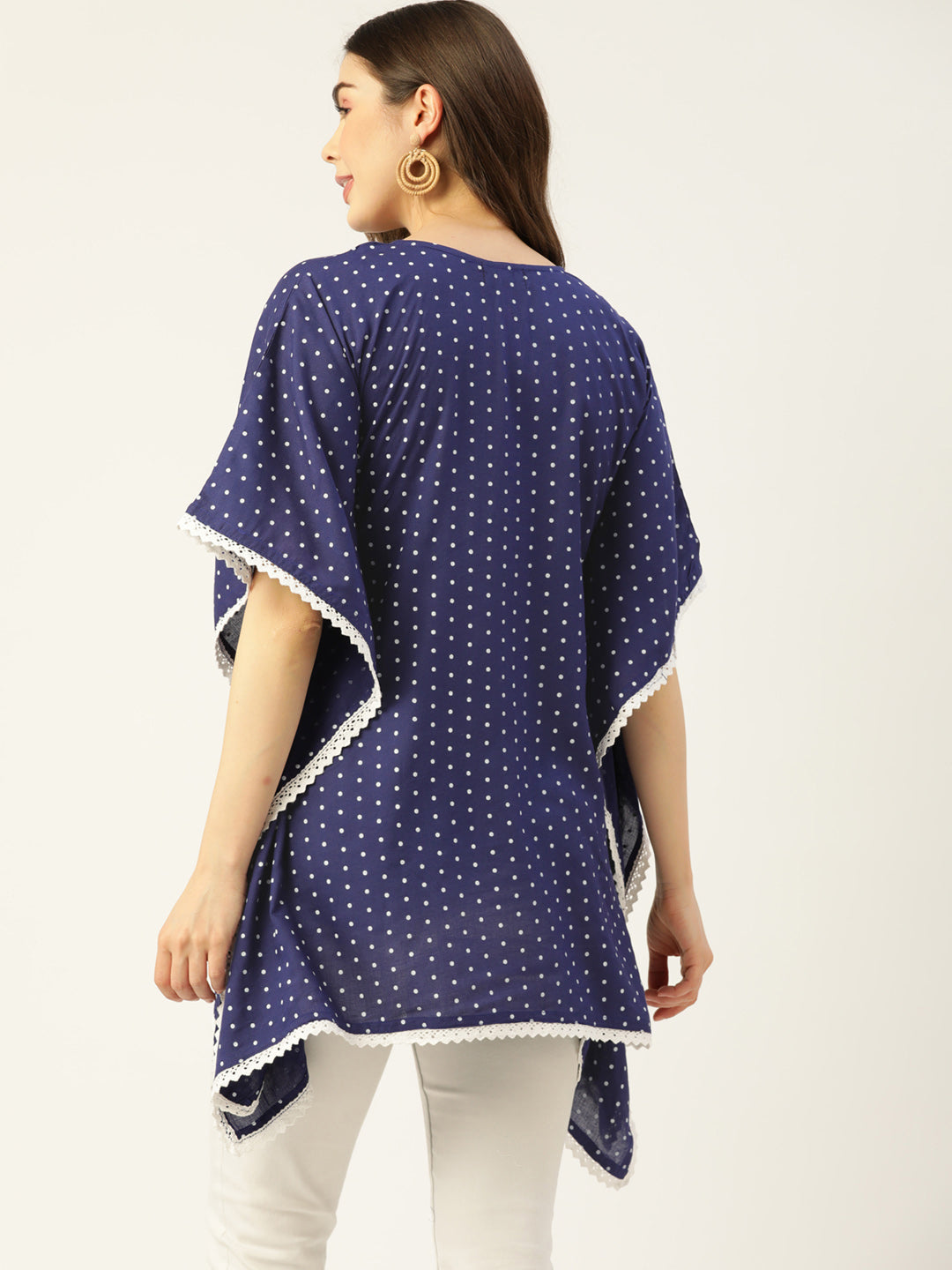 WOMEN BLUE RAYON PRINTED KAFTAN TUNIC