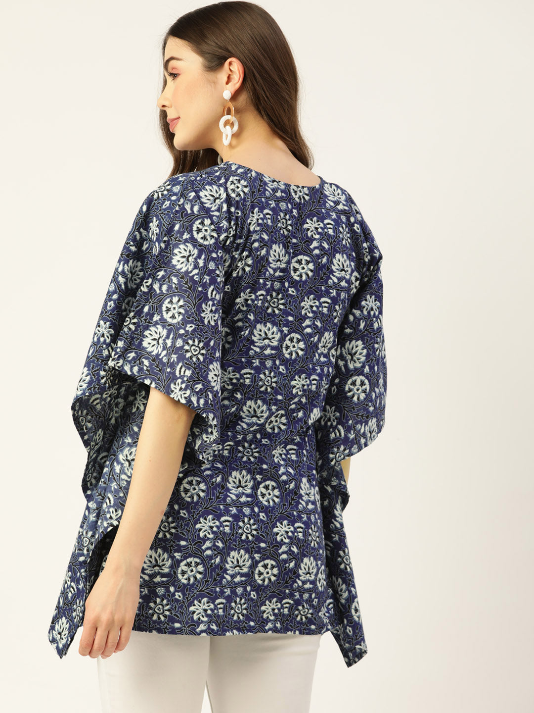 WOMEN BLUE COTTON PRINTED KAFTAN