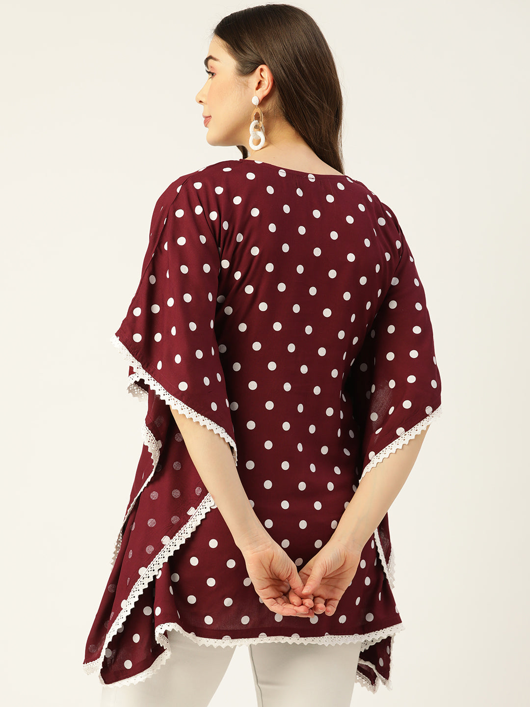 WOMEN MAROON RAYON PRINTED KAFTAN TUNIC
