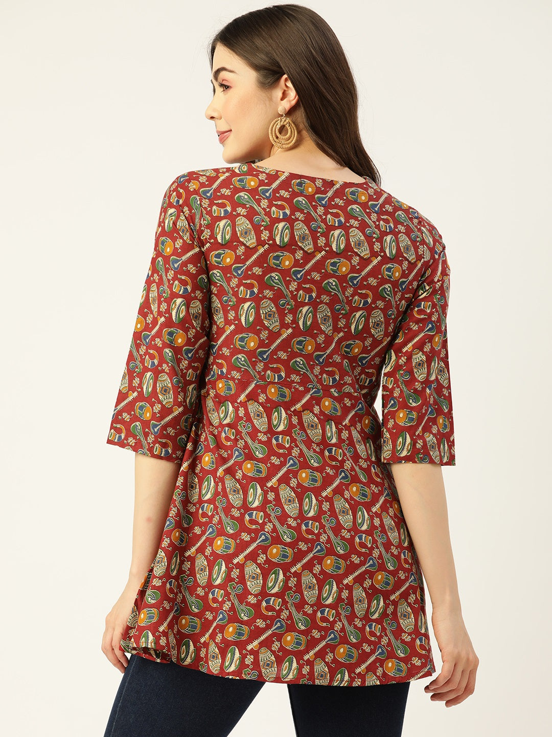 COTTON PRINTED MAROON SHORT TUNIC