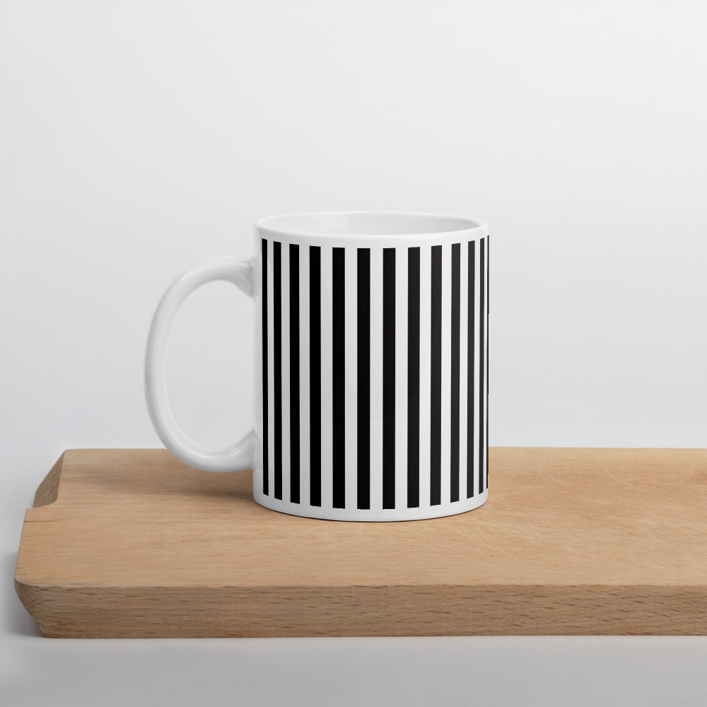 BLACK WHITE STRIPES COFFEE MUG