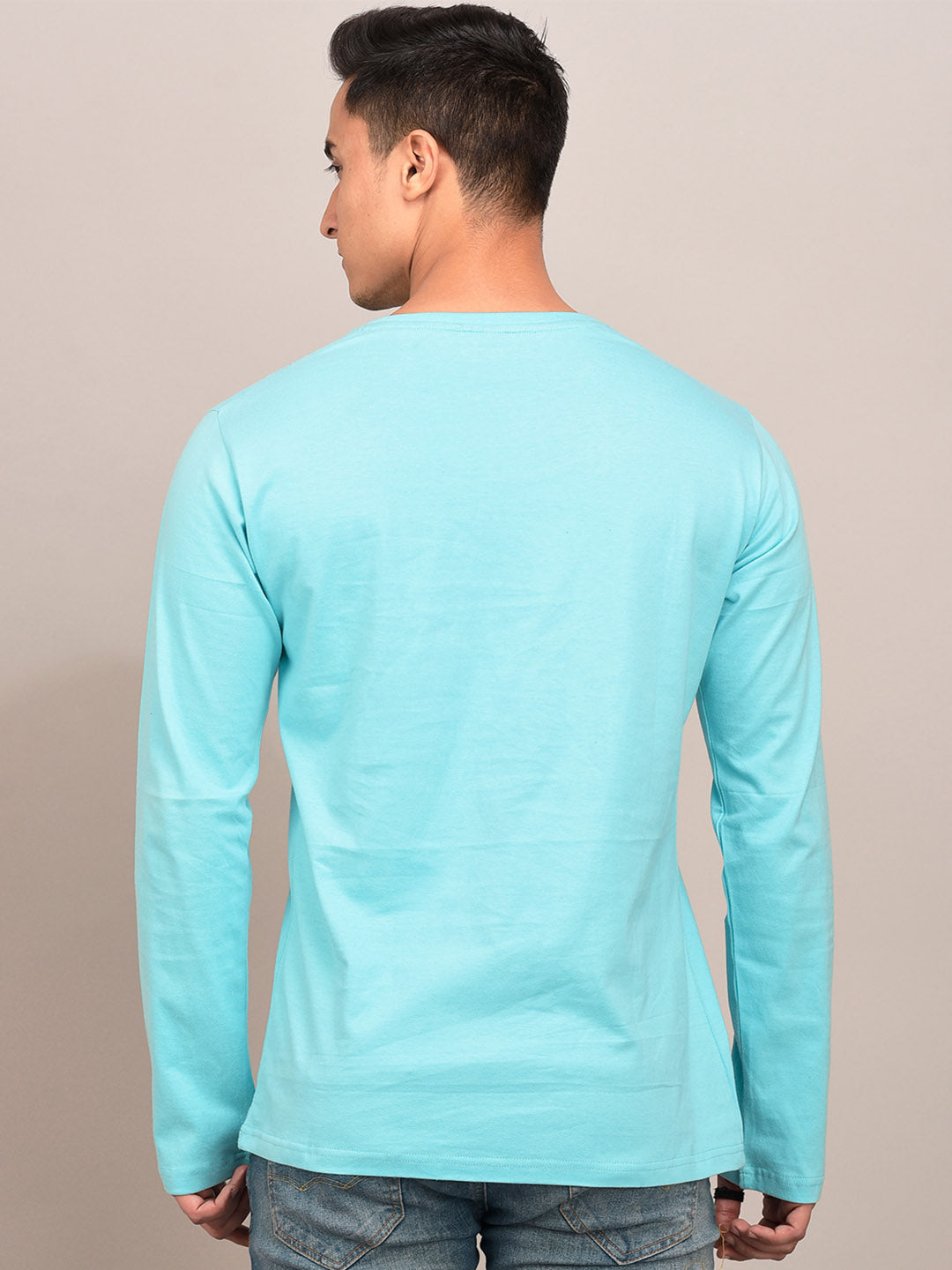 Cat Side Aqua Blue Full Sleeves T-Shirt