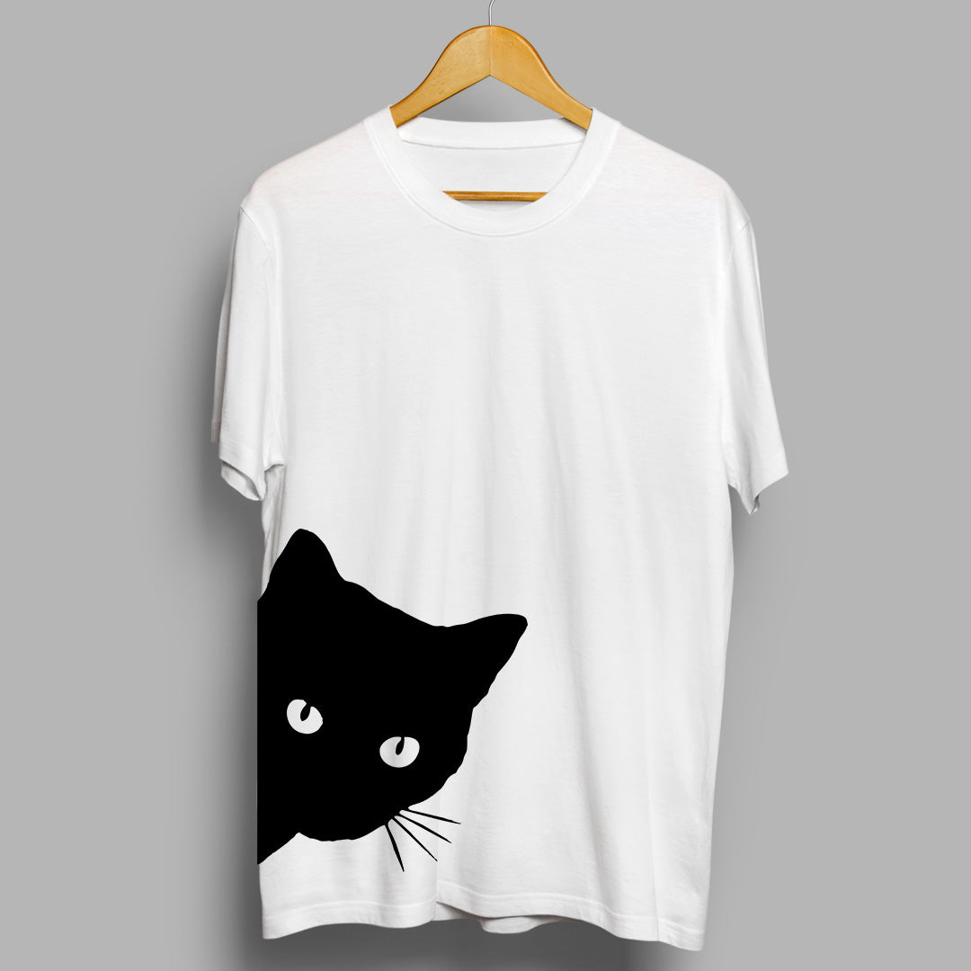 Cat White Side Print T-Shirt
