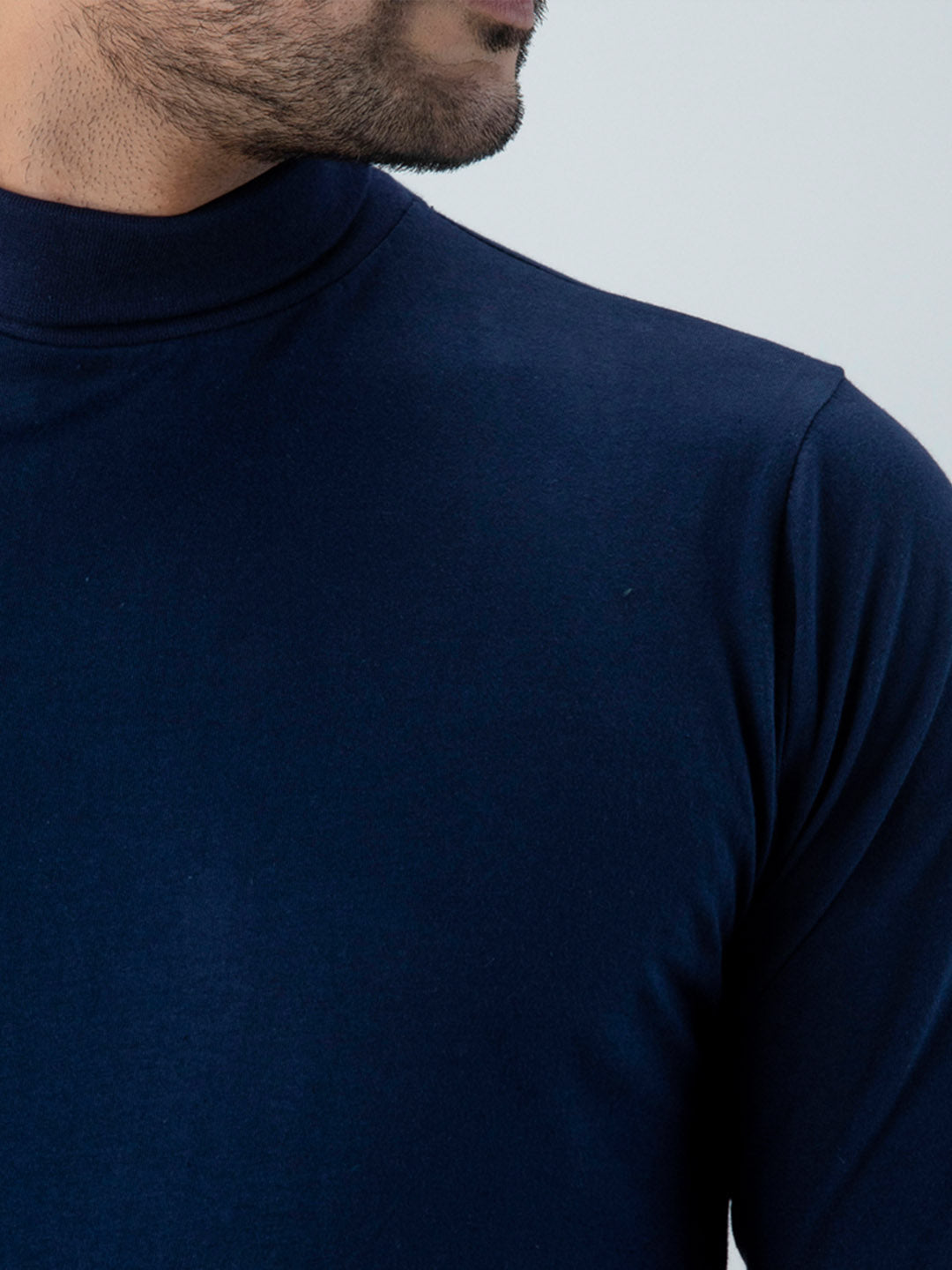 Plain Navy High Neck Full Sleeves T-Shirt