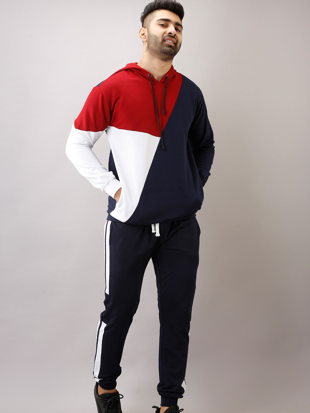 COLOR BLOCK MAROON WHITE BLUE HOODIE