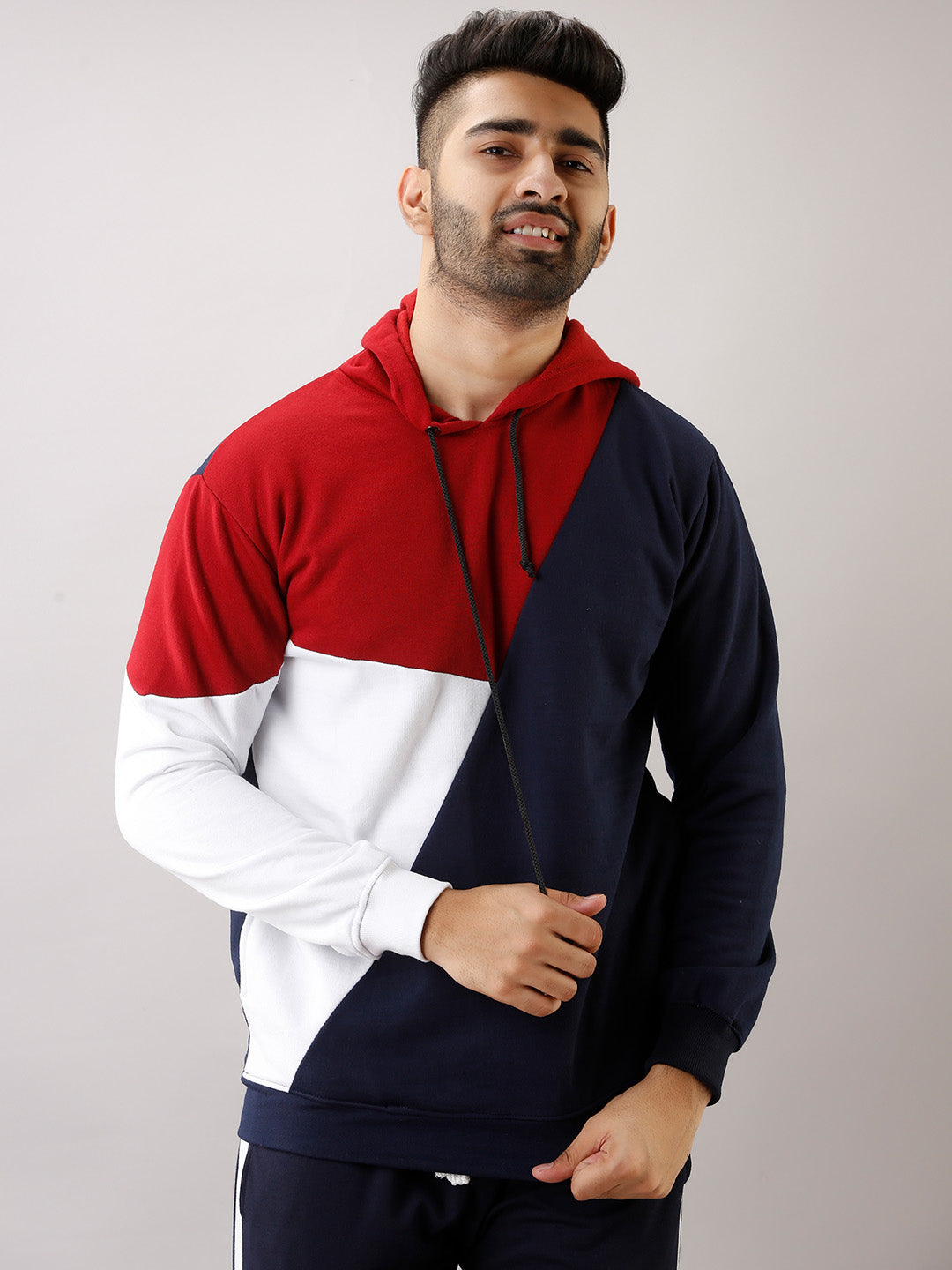 COLOR BLOCK MAROON WHITE BLUE HOODIE