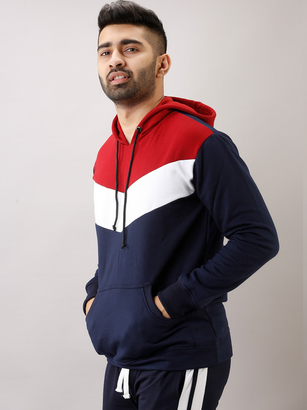 COLOR BLOCK MAROON WHITE BLUE HOODIE