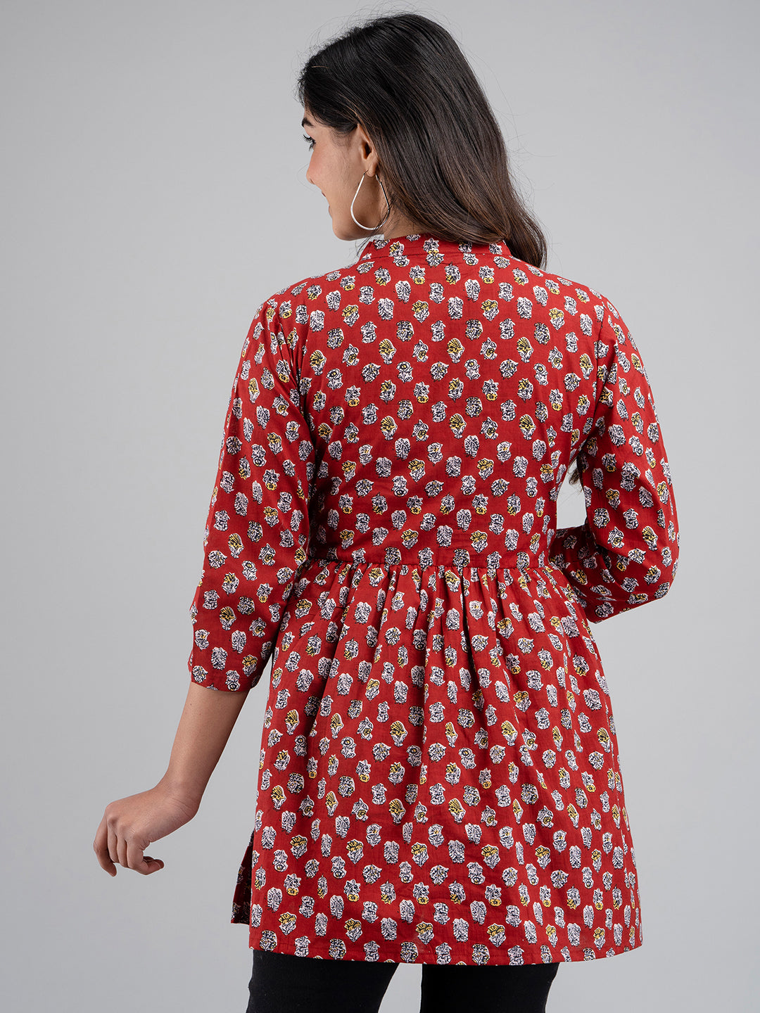 Women Flared Red Designer Short Kurti