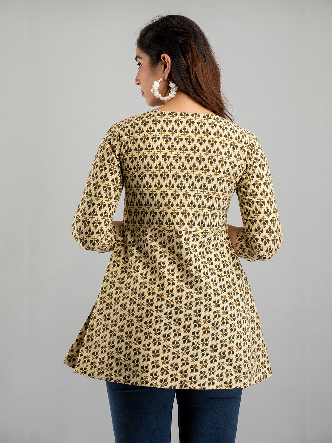 COTTON PRINTED BEIGE SHORT TUNIC