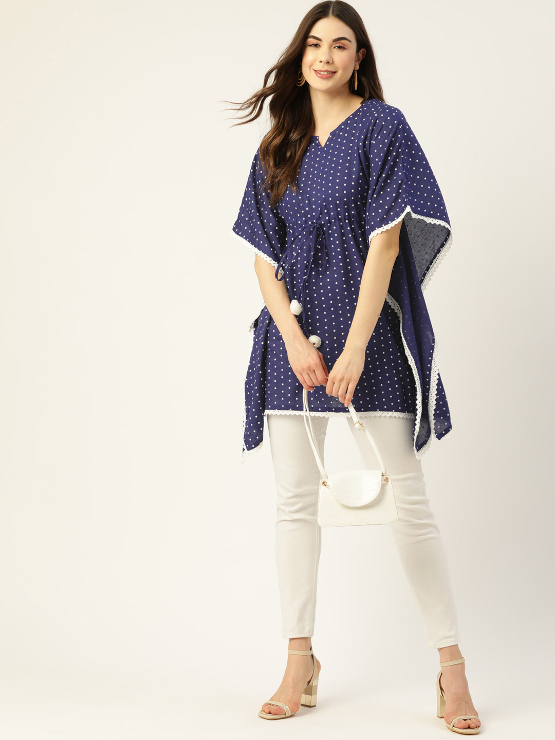 WOMEN BLUE RAYON PRINTED KAFTAN TUNIC