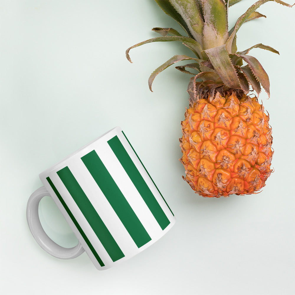GREEN WHITE STRIPS COFFEE MUG
