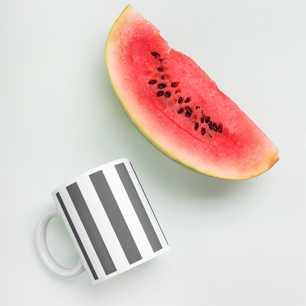 GREY WHITE STRIPS COFFEE MUG