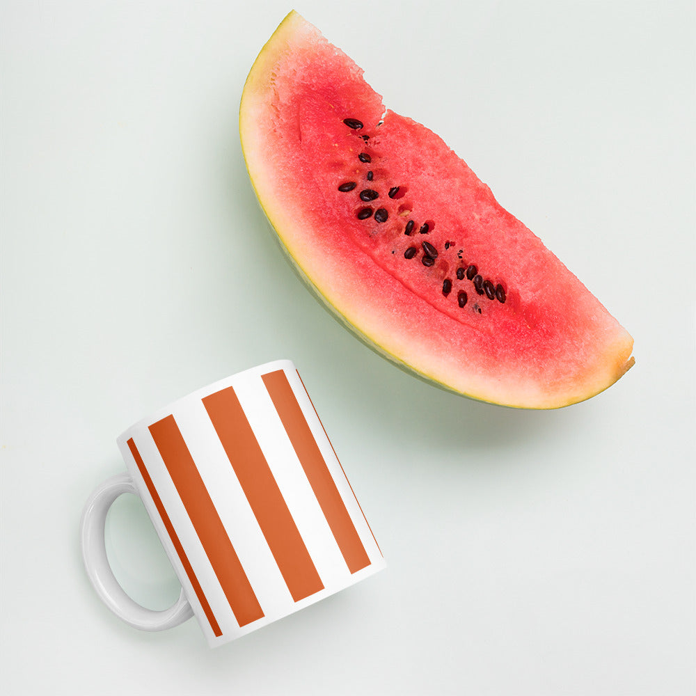 ORANGE WHITE STRIPS COFFEE MUG