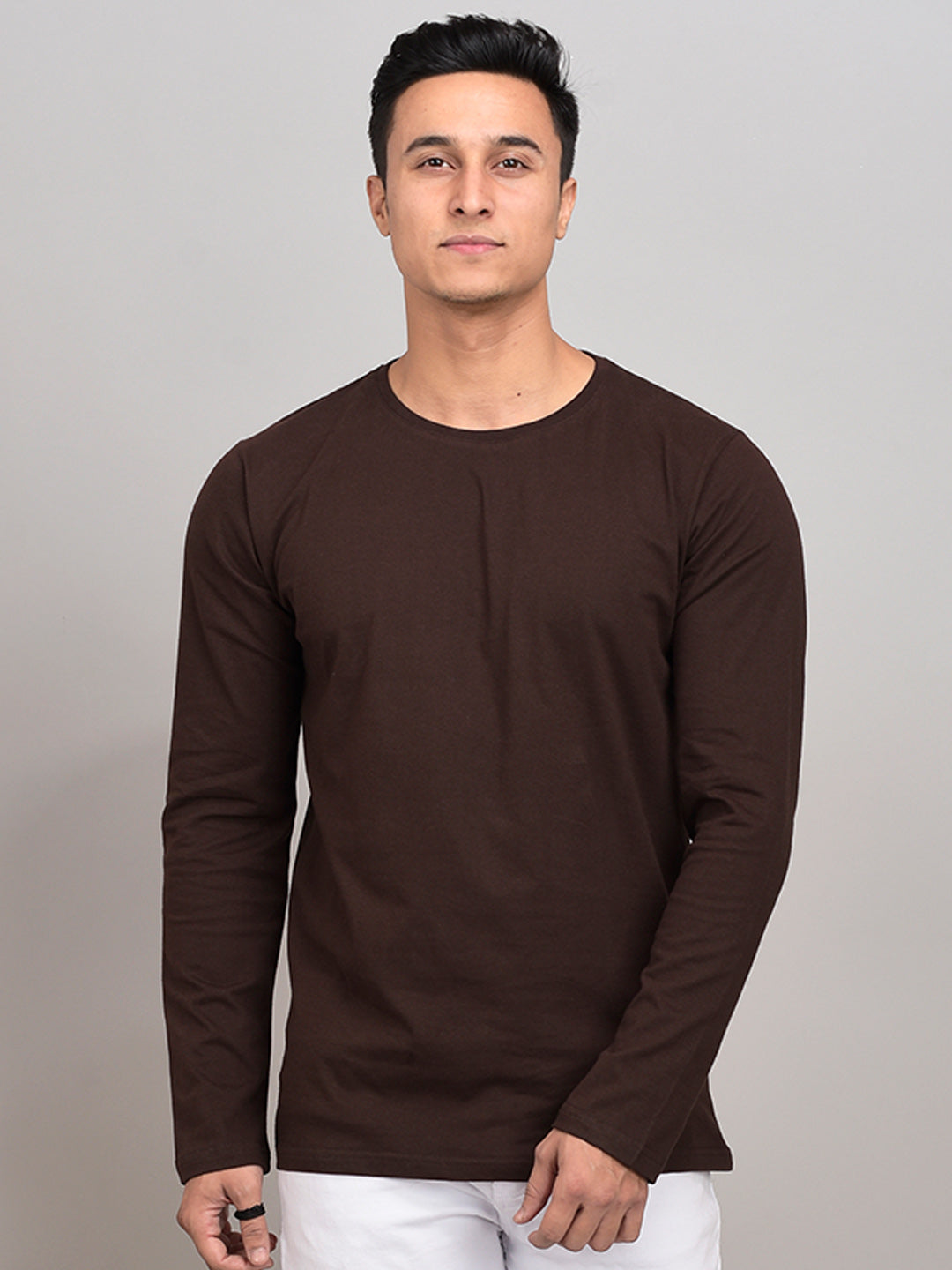 Pack Of 2 Plain Peach And Brown Full Sleeves T-Shirts