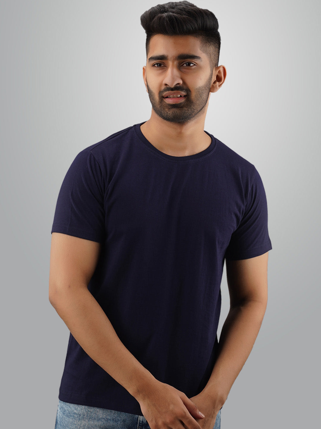 Plain Half Sleeves Pack Of Two Blue And White T-Shirts