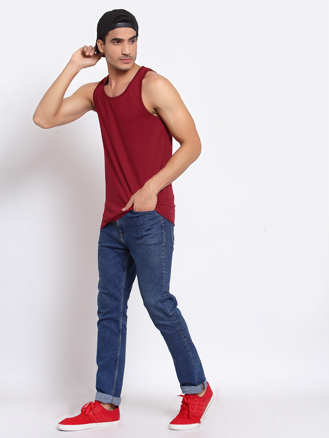Plain Maroon Sleeveless T-Shirt