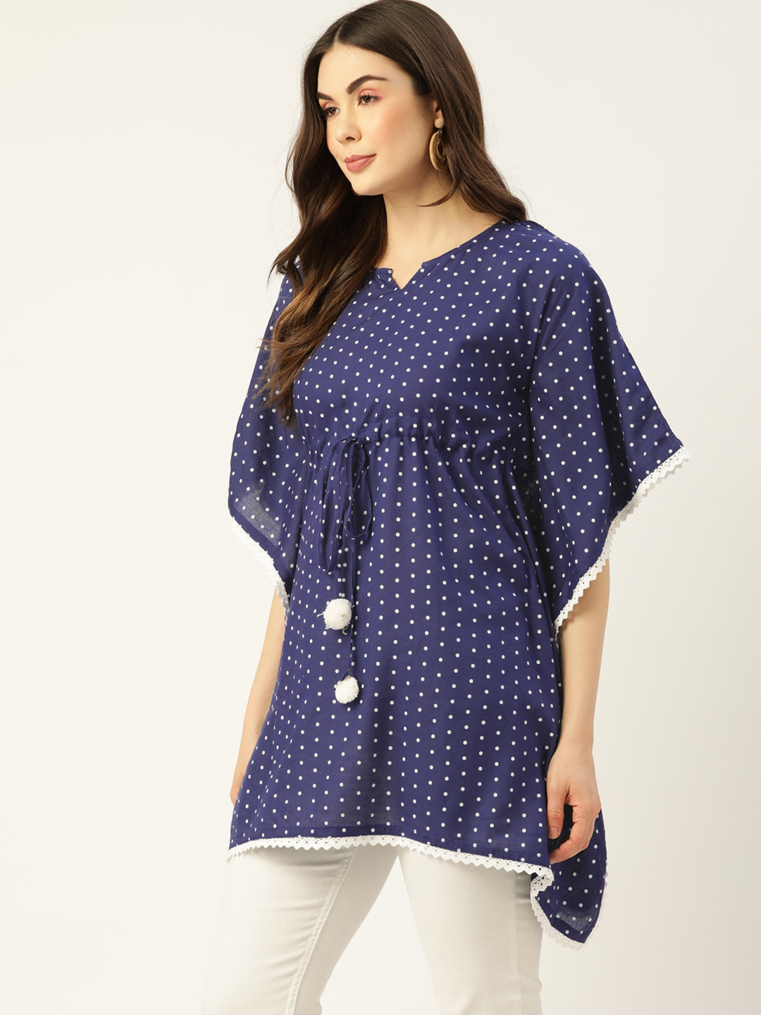 WOMEN BLUE RAYON PRINTED KAFTAN TUNIC