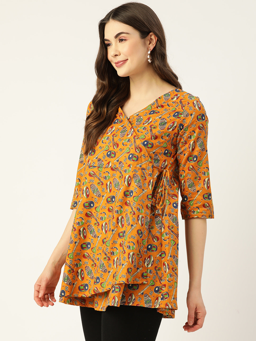 COTTON PRINTED MUSTARD SHORT TUNIC