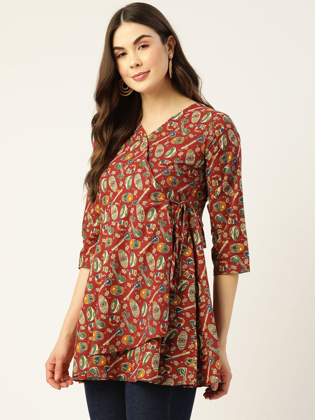 COTTON PRINTED MAROON SHORT TUNIC