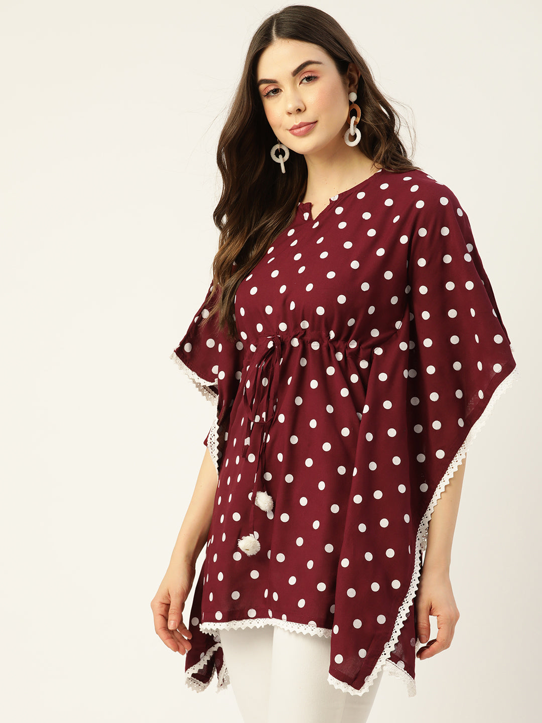 WOMEN MAROON RAYON PRINTED KAFTAN TUNIC