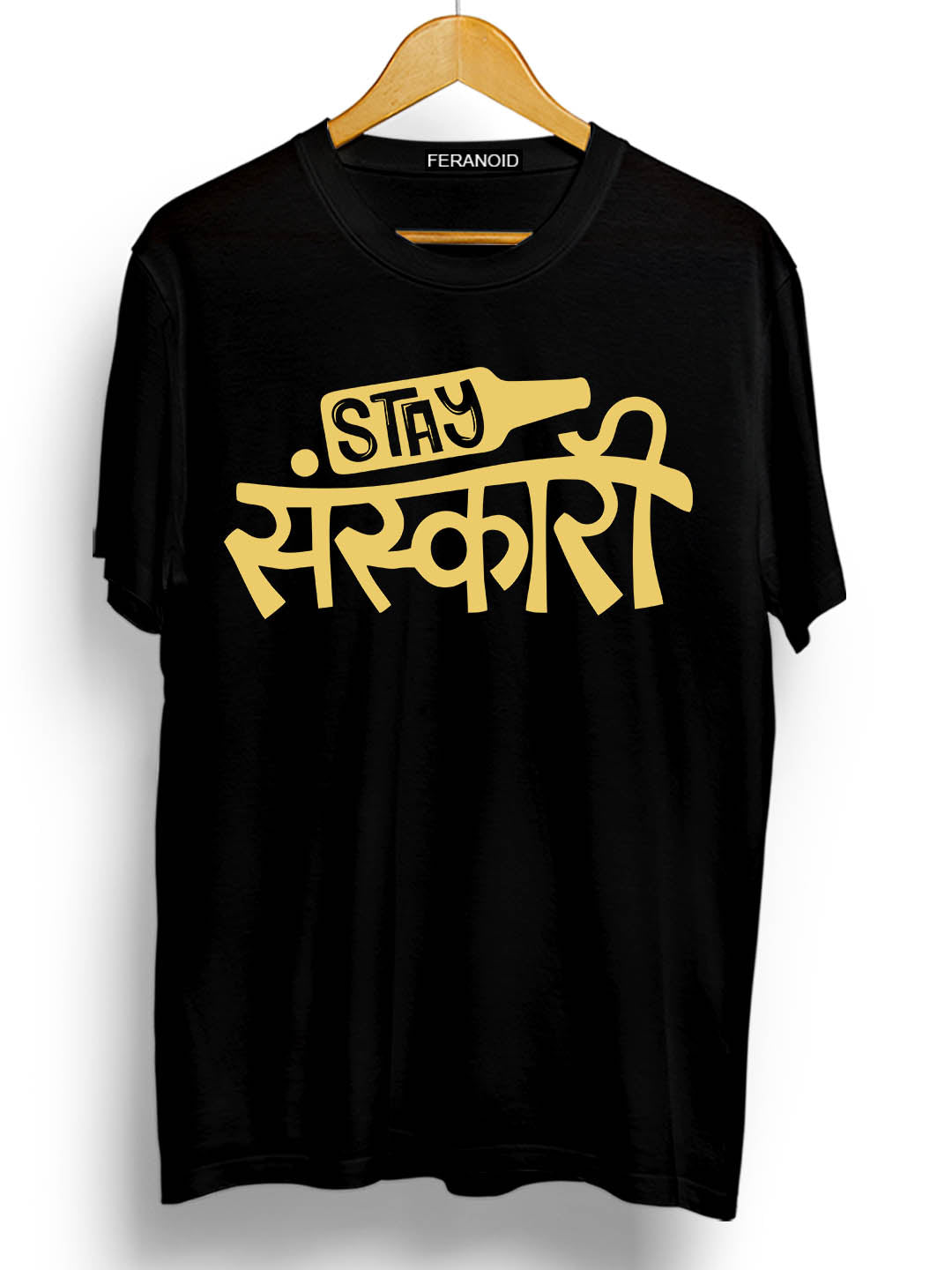Stay Sanskari Black T-Shirt – feranoid - Main Image