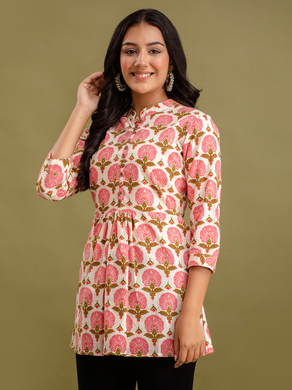 Floral Printed Pure Cotton Pleated A-Line Kurti FRKT6222