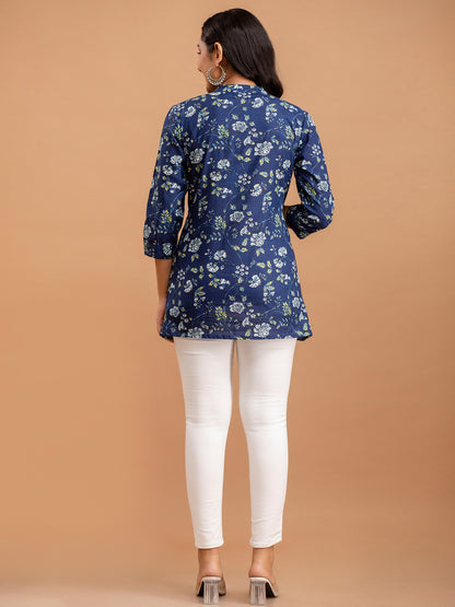 Floral Printed Pure Cotton Pleated A-Line Kurti FRKT6224