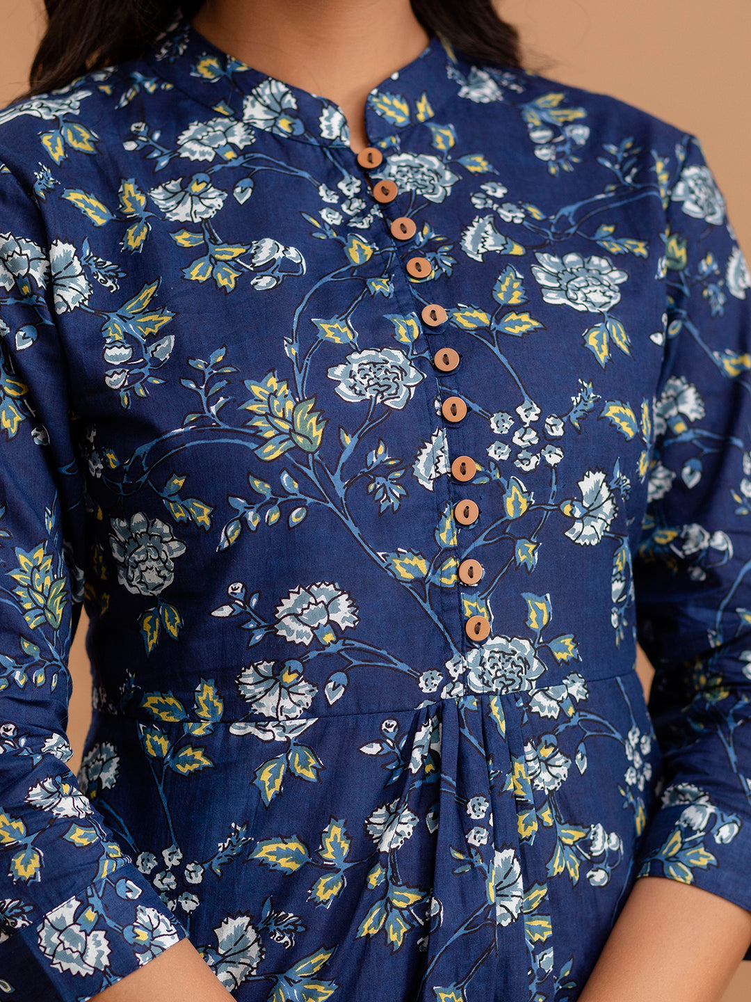 Floral Printed Pure Cotton Pleated A-Line Kurti FRKT6224