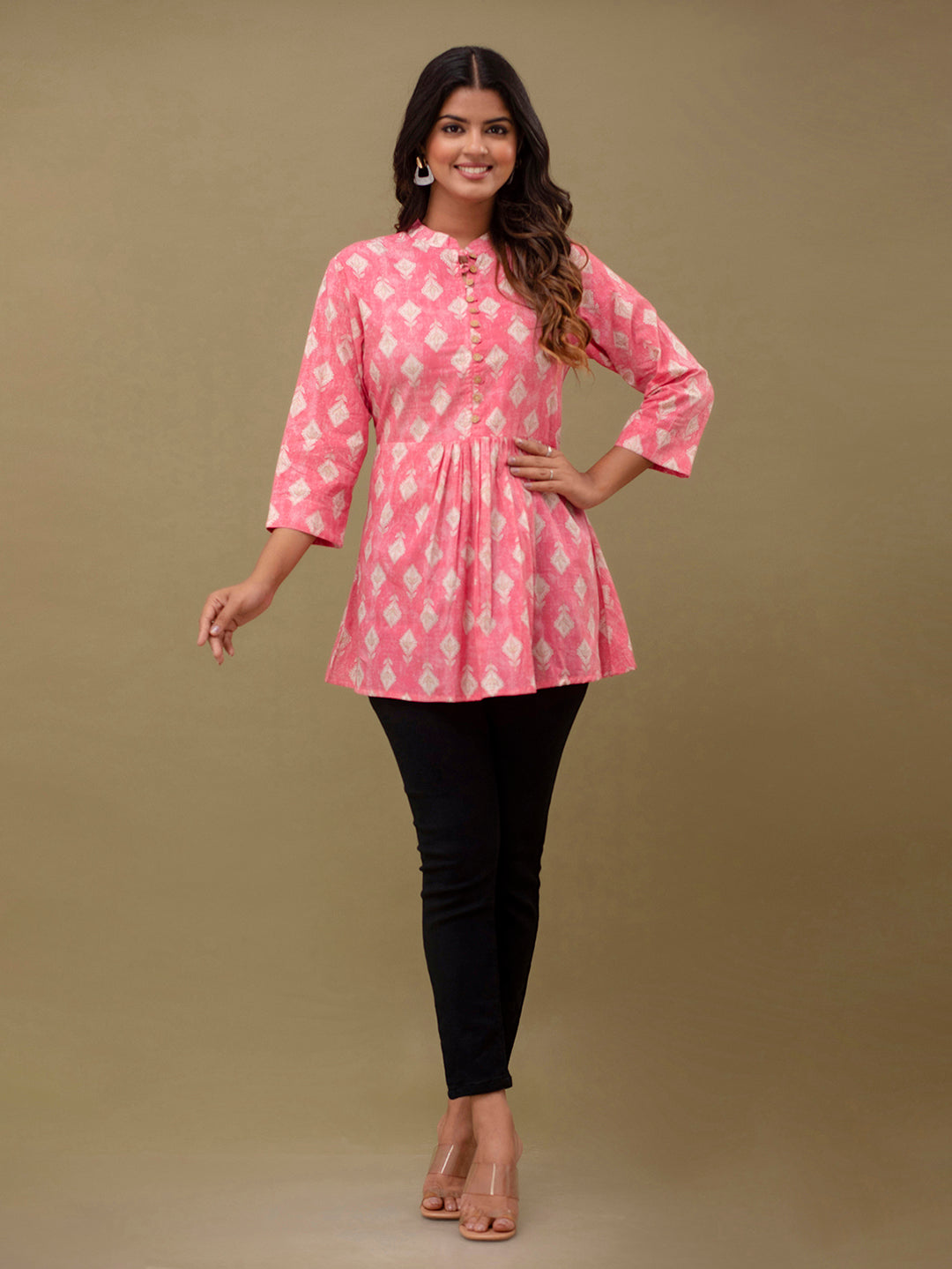 Floral Printed Pure Cotton Pleated A-Line Kurti FRKT6231