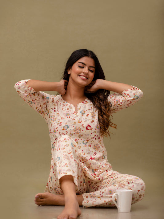 Floral Printed Pure Cotton Night Suits FRLW9045