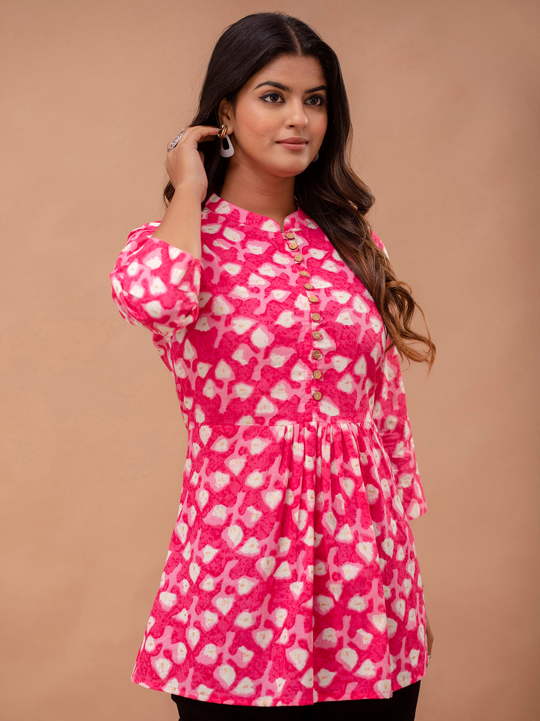 Floral Printed Pure Cotton Pleated A-Line Kurti FRKT6235