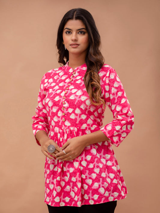 Floral Printed Pure Cotton Pleated A-Line Kurti FRKT6235