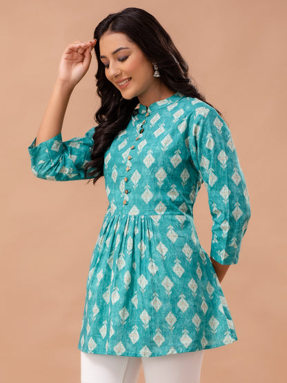 Floral Printed Pure Cotton Pleated A-Line Kurti FRKT6227