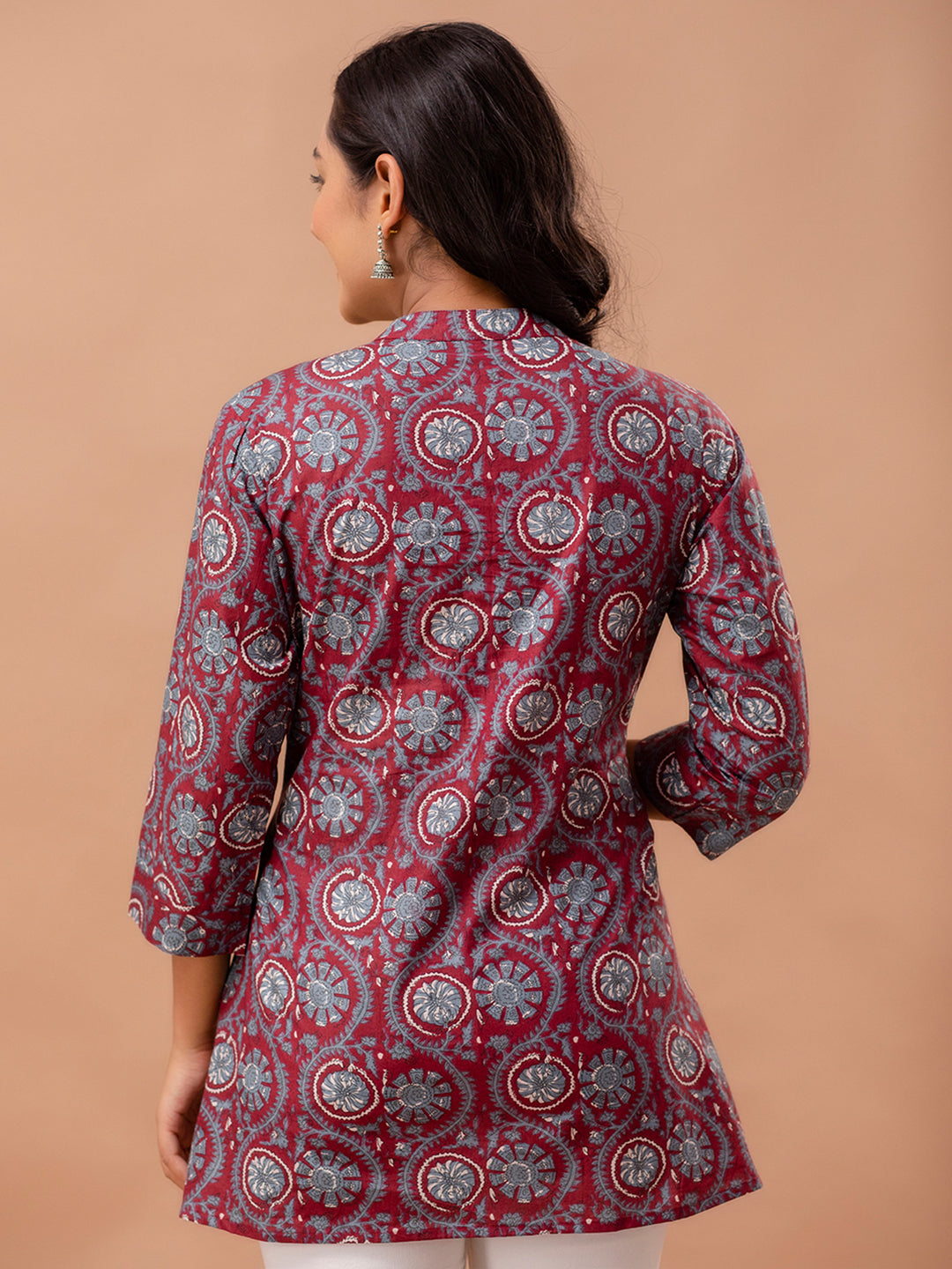 Floral Printed Pure Cotton Pleated A-Line Kurti FRKT6228