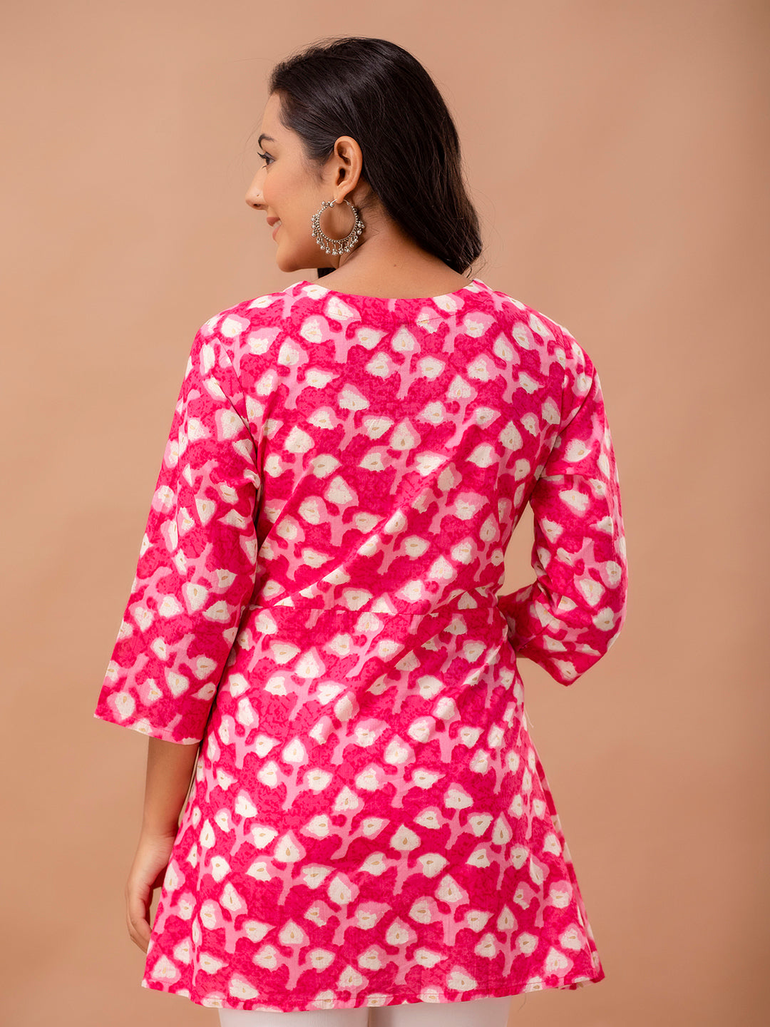 Floral Printed V-Neck Pure Cotton Angrakha A-Line Kurti FRKT6270
