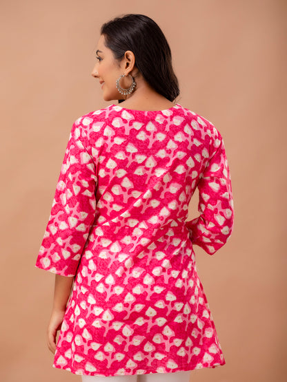 Floral Printed V-Neck Pure Cotton Angrakha A-Line Kurti FRKT6270